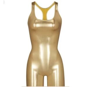 SKIMS Women's Metallic Gold Racerback Cycle Swimsuit